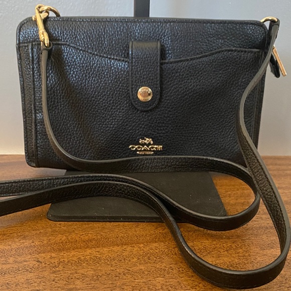 Coach Handbags - Coach Noa Pop-up Messenger Pouch Black Pebbled Leather Crossbody Bag